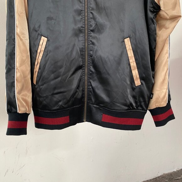 Stussy black and gold satin bomber world tour 35 embroidered tiger men's M - Picture 3 of 9